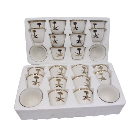 فناجيل قهوة سيفين ونخلة مذهبة بنقوش تراثية رائعة مميزة بجودة ممتازة 12 فنجال