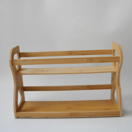 مجموعة علب بهارات زجاج بغطاء خشب مع استند خشبي