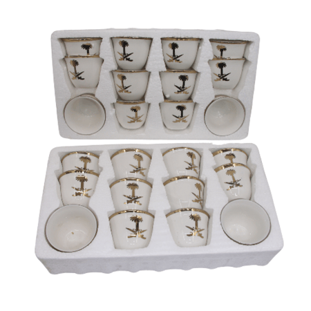 فناجيل قهوة سيفين ونخلة مذهبة بنقوش تراثية رائعة مميزة بجودة ممتازة 12 فنجال