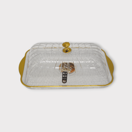 صينية تقديم بحافة ذهبية مستطيل