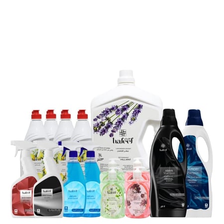 باقة هفيف 15 عبوة شاملة منظفات منزلية عالية الجودة منظفات