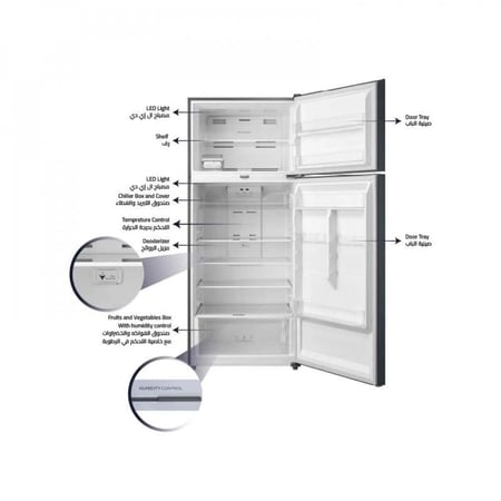 جنرال سوبريم ثلاجة بابين مع فريزر علوي 18.9 قدم 535 لتر ستيل GS90SSI