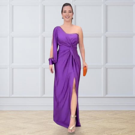 فستان نسائي بأكمام طويلة بكتف واحد ،