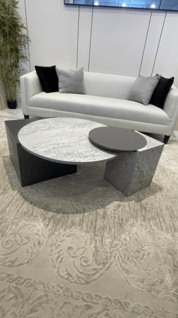 طاولتين متداخله خشب وبديل رخام