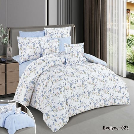 طقم مفرش نفرين من هورس كلاسيك قطن فاخر 100٪ بنقشة الزهور 8 قطع Evelyne-023