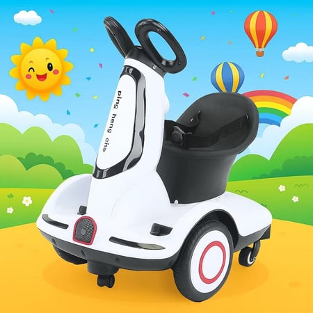 اسكوتر الهبة الكهربائي للأطفال بتصميم آمن وعصري، مناسب للقيادة داخل المنزل وخارجه. مزوّد بإضاءة LED وجهاز تحكم عن بُعد.