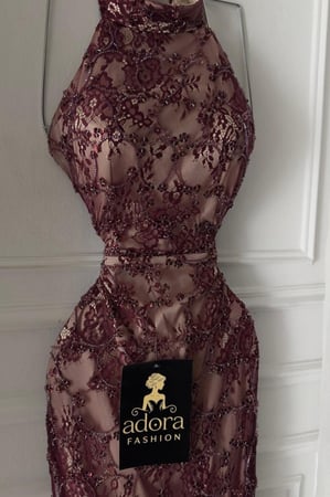 فستان سهرة راقي من Adora Fashion باللون النبيتي