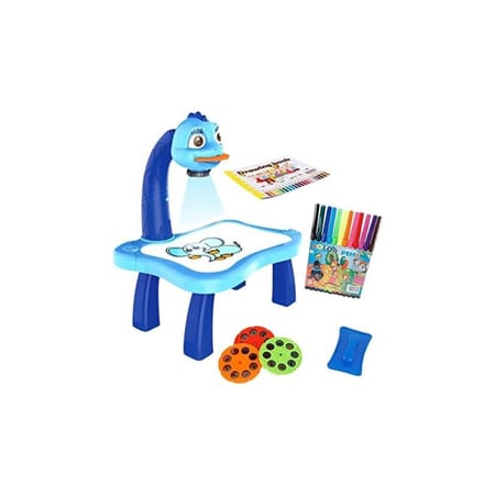 طاولة جهاز عرض للرسم للاطفال، لعبة جهاز عرض تتبع ورسم، لعبة طاولة الرسم مع اضاءة وموسيقى، العاب رسم تعليمية للاطفال الاولاد والبنات (ازرق)
