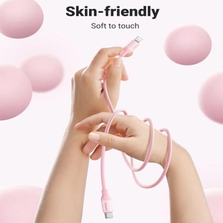 يوجرين - سلك شاحن من USB-C إلى آيفون سيلكون بطول 1 م - وردي