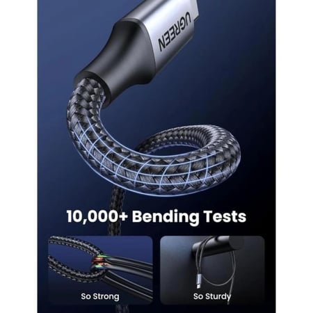 يوجرين -سلك شاحن سريع من USB-C إلى USB-C مظفر بطول 2 م وبقوة 240 واط - أسود