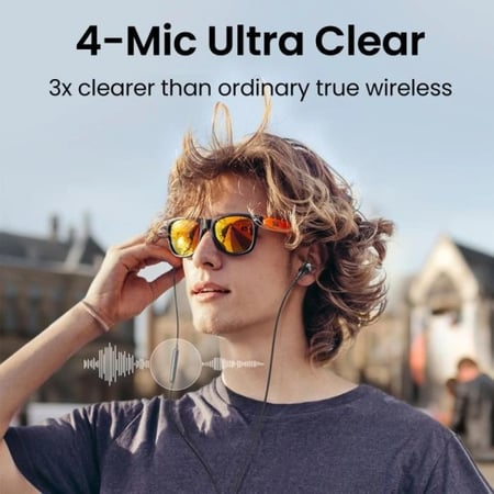 يوجرين - سماعة أذن سلكية مع مايكرفون مدمج بوصلة آيفون معتمدة من ابل - أسود