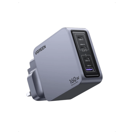 يوجرين -شاحن جداري نيكسود برو GaN بـ 3 منافذ USB-C ومنفذ USB بقوة 160 واط - رمادي