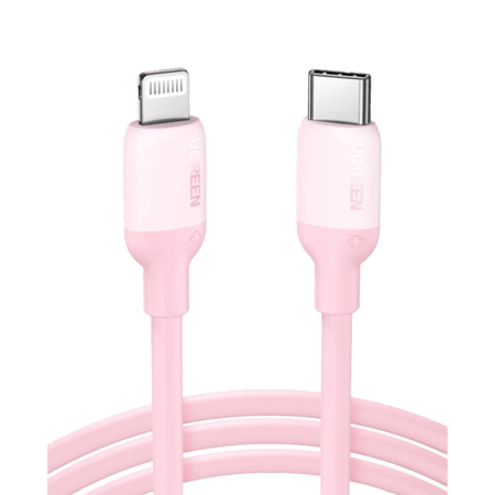 يوجرين - سلك شاحن من USB-C إلى آيفون سيلكون بطول 1 م - وردي