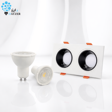 اطار سبوت مزدوج  بلاستيك + لمبتان GU10 وهولدران بأسلاك 7*14سم ضمان سنتين