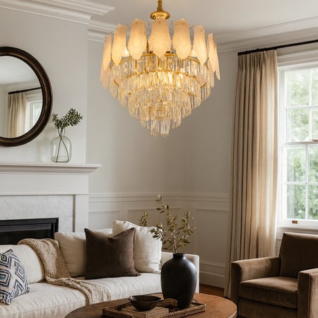 ثريا كريستال دائرية بأوراق زخرفية – تصميم ذهبي فاخر