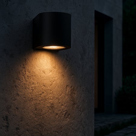 إضاءة جدارية خارجية – لون أسود، إضاءة موجهة لأسفل
