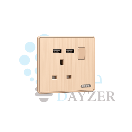 فيش جداري 13 أمبير مع منافذ USB | LUXIFY ذهبي