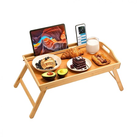 طاولة تقديم تبسي خشبي بقاعدة قابلة للطي