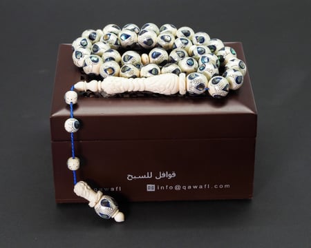 قوافل سبحة من عاج الطبيعي و الصدف الازرق النادر و الفضة IV0052