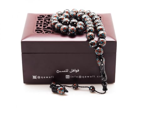 قوافل سبحة خشب الكوك مطعمة بالمرجان و الفيروز و الفضة KW0054