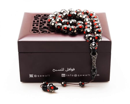 قوافل سبحة خشب كوك مشغول بالفضة و صدف و مرجان KW0053