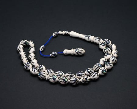 قوافل سبحة من عاج طبيعي و الصدف الازرق النادر و الفضة IV0064