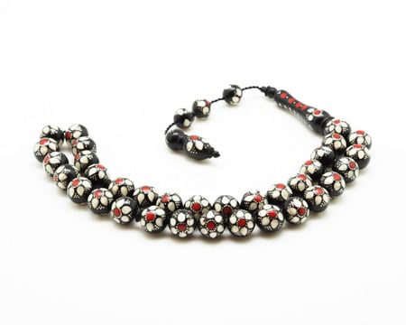 قوافل سبحة خشب كوك مشغول بالفضة و صدف و مرجان KW0049