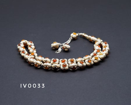 قوافل سبحة من عاج الطبيعي مشغول بالفضة و الكهرمان IV0033
