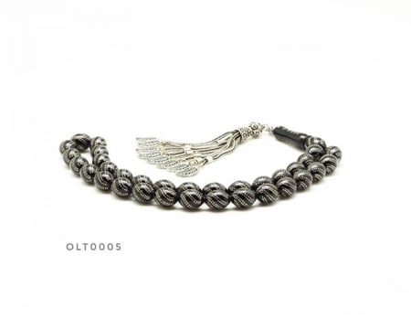 قوافل سبحة من الحجر الأحفوري اولتو مشغولة بالفضة Olt0005