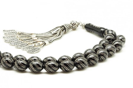 قوافل سبحة من الحجر الأحفوري اولتو مشغولة بالفضة Olt0005