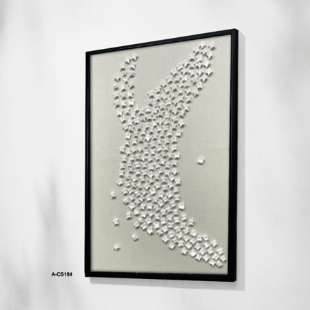 لوحة جبسية جدارية بارزة تتميز بتجمع كثيف من الأشكال النجمية الصغيرة البارزة باللون الأبيض