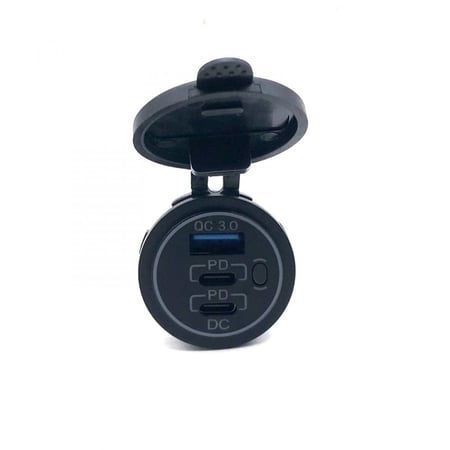 شاحن دائري سريع دبل TYPE C مع USB QC مع فاصل مدمج AC018