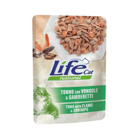 لايف كات ظرف طعام رطب للقطط البالغة بنكهة التونا مع المحار والروبيان 70 جم