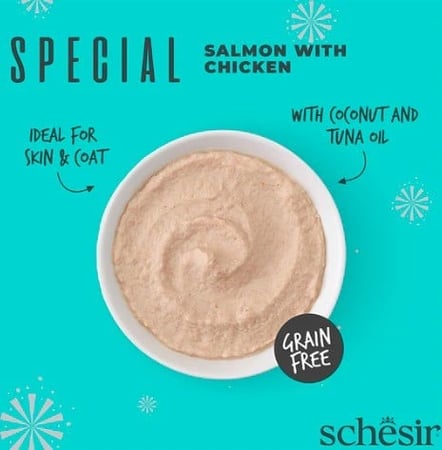 شيزر اسكن اند كوت اظرف طعام رطب لدعم البشرة والفراء بنكهة الدجاج والسلمون للقطط 70 جم