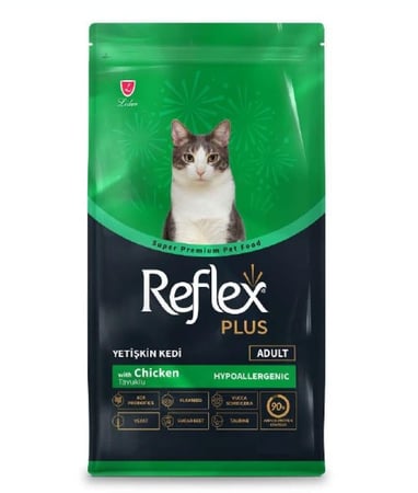 ریفلکس بلس طعام جاف بالدجاج لدعم الجهاز الهضمي للقطط الكبيرة بأحجام مختلفة