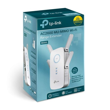 TP-Link AC2600 موسع نطاق Wi-Fi ثنائي النطاق مع منفذ Gigabit Ethernet ، يمتد WiFi إلى المنزل الذكي وأجهزة Alexa ، 4x4 MU-MIMO | RE650 الموديل: RE650
