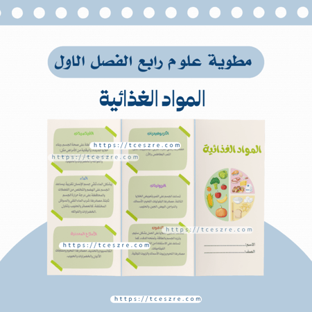 مطوية المواد الغذائية للصف الرابع pdf الفصل الدراسي الأول