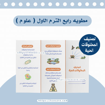 مطوية تصنيف المخلوقات الحية للصف الرابع pdf