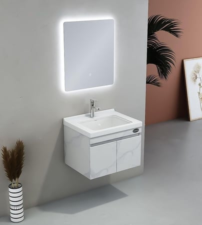 مغسلة ديكور خشب ابيض رخامي