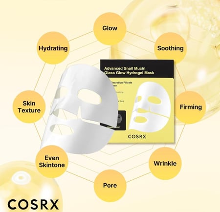 قناع هيدروجيل زجاجي متوهج بمخاط الحلزون المتقدم ثلاث اقنعة من كوسركس