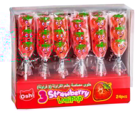 حلوى مصاصة بطعم الفراولة شكل فراولة  12*24*15جرام