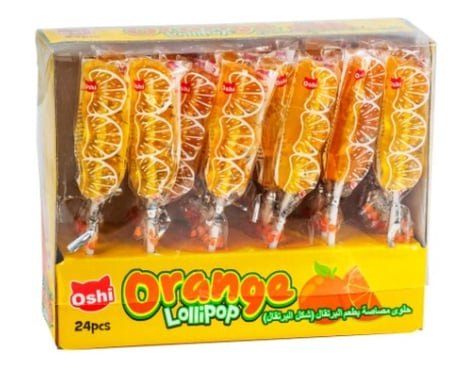 حلوى مصاصة بطعم الفواكه( شكل البرتقال) 24×15 جرام