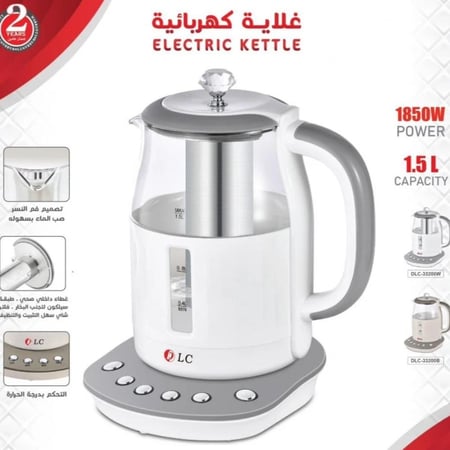 غلاية ماء زجاجية مع فلتر الشاي والأعشاب