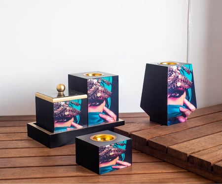 طقم مباخر خشبي بفن الديكوباج