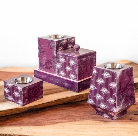 طقم مباخر خشبي بفن الديكوباج