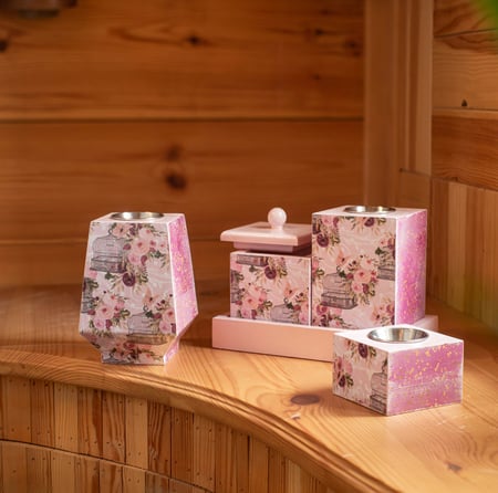 طقم مباخر خشبي بفن الديكوباج