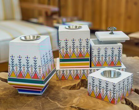 طقم مباخر خشبي بفن الديكوباج