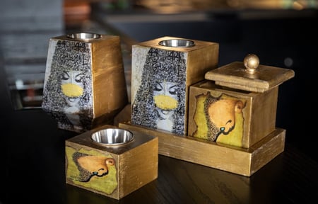 طقم مباخر خشبي بفن الديكوباج