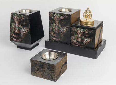 طقم مباخر خشبي بفن الديكوباج