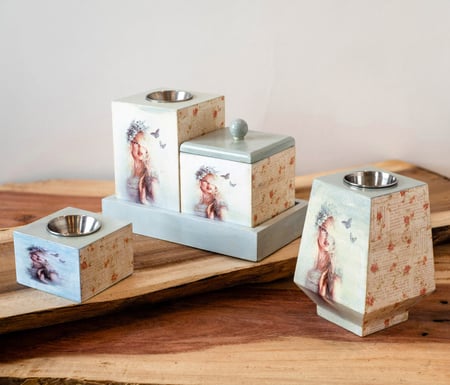 طقم مباخر خشبي بفن الديكوباج